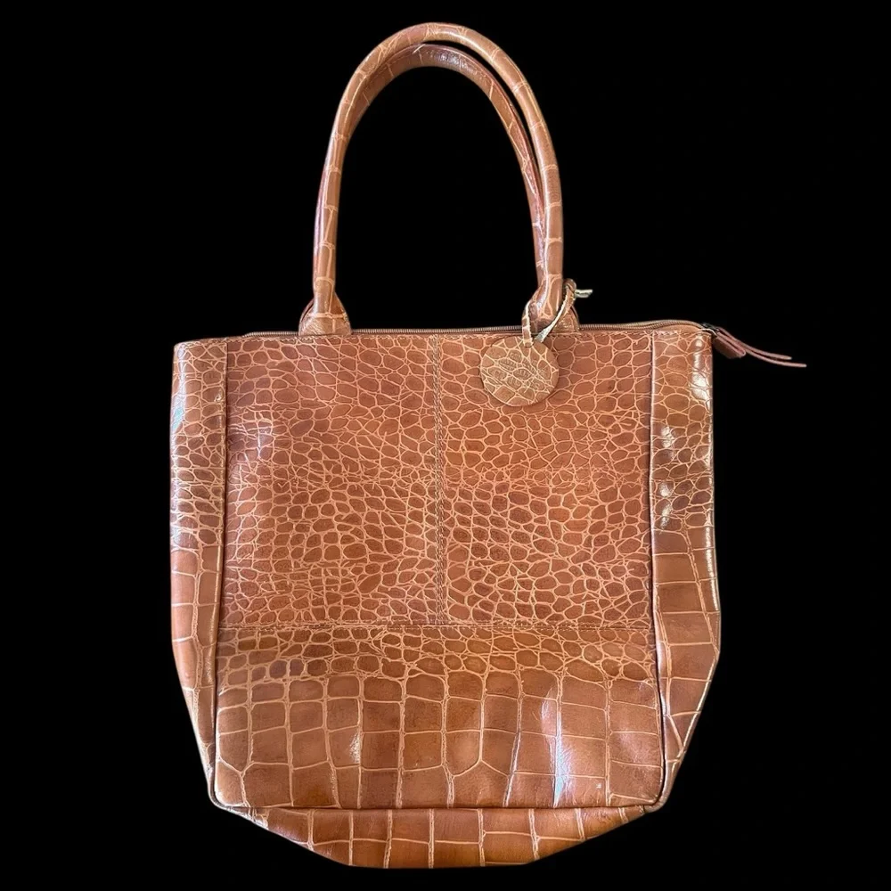 Chico’s Burnt Orange Croc-Embossed Leather Purse | NWOT | Structured Work Bag